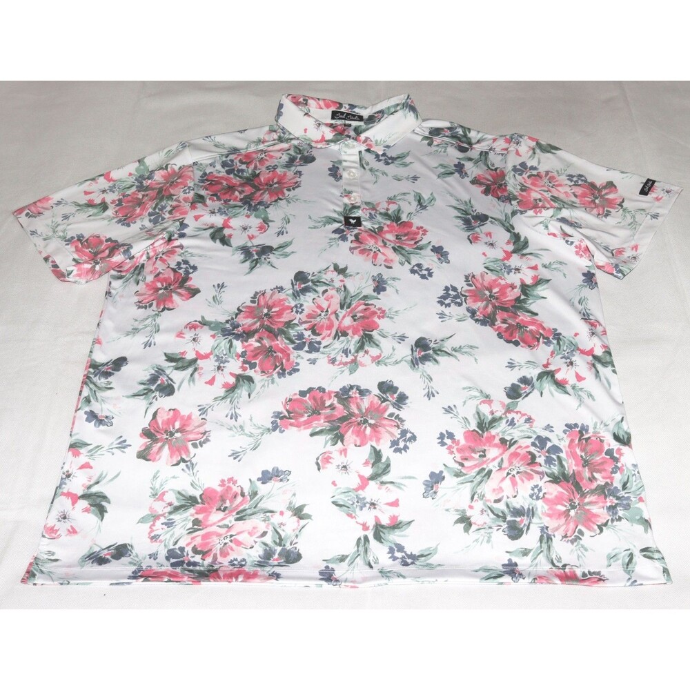 Bad Birdie Men's Short Sleeve Floral Golf Casual Stretch Polo Shirt Size 2XL